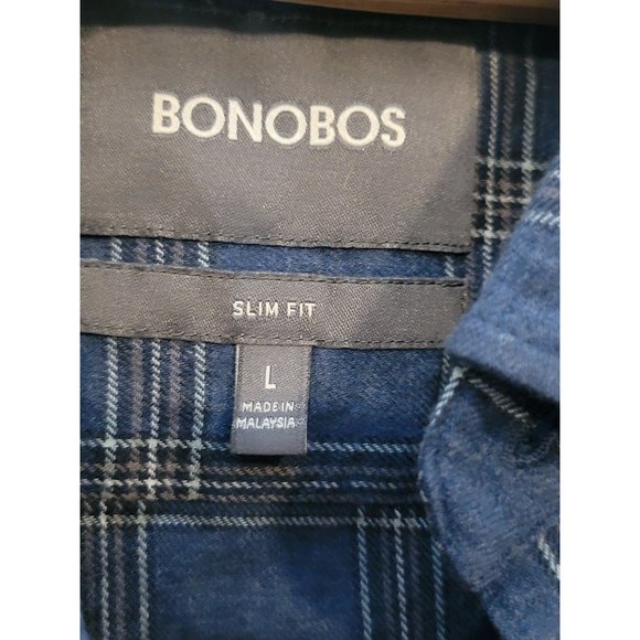 Bonobos Button Down Long Sleeve Flannel Shirt Blue Plaid Large - Picture 5 of 5